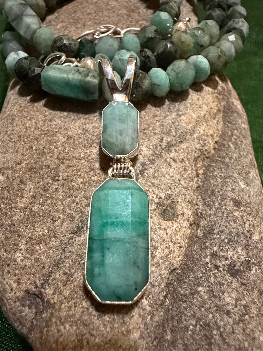 Jay King Natural Faceted Emerald-Sterling Silver Necklace. NWT, (241)